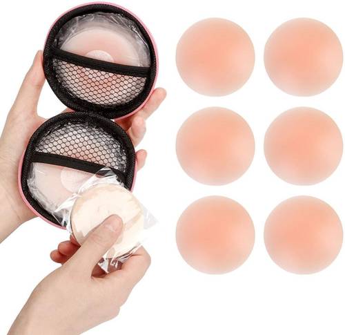 Wooger 3 Pair Women's Reusable Silicone Covers With Black Pouch Silicone Peel and Stick Bra Petals