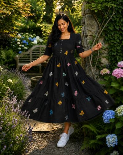 SHIRIN CREATION Women A-line Black Midi/Calf Length Dress