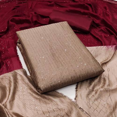 Unstitched Cotton Blend Salwar Suit Material Embroidered, Embellished