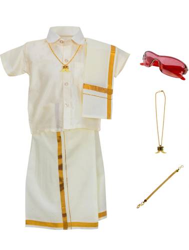 PAPA SELVI Baby Boys Festive & Party Dhoti, Shawl and Shirt Set