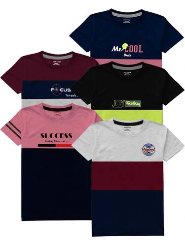 MIST N FOGG Boys Colorblock Cotton Blend Regular T Shirt
