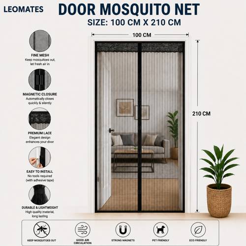 LeoMates Mosquito Net Door 7 Feet Auto Closing Mosquito Door Net Magnetic Curtain Polyester Washable Adults Mosquito Net