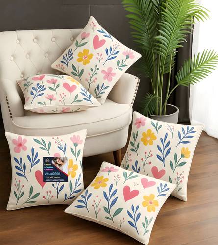 VILLAGERS Microfibre Cushion Pack of 5 Floral Premium Cushion Set | (16x16 inch)