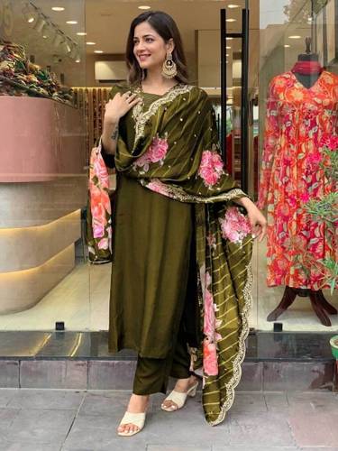 Rekag Embroidered Kurta, Trouser/Pant & Dupatta Set