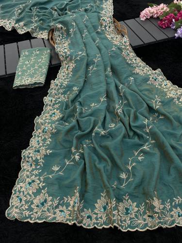 K 5 FASHION Embroidered Bollywood Tissue Saree