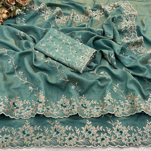 K 9 FASHION Embroidered Bollywood Tissue Saree