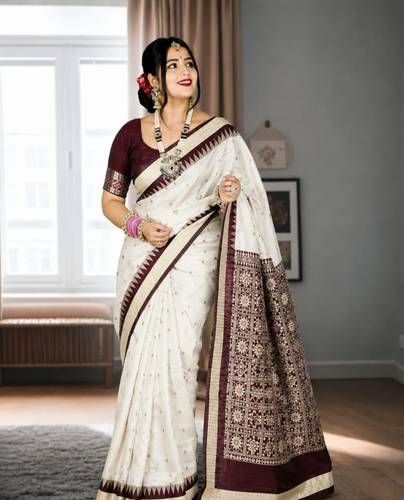 RAANAS Woven Sambalpuri Handloom Art Silk Saree