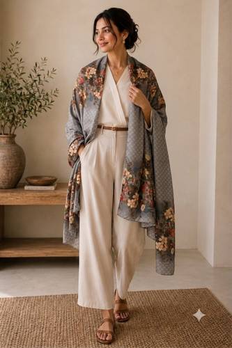 ARSHIYASCARF Embellished Viscose Women Grey Fancy Scarf
