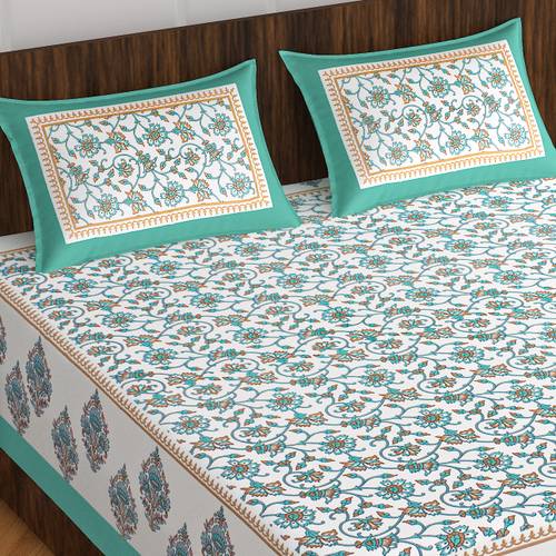 Pink City Cotton Double Flat 144 TC Jaipuri Prints 1 Bedsheet with 2 Pillow Covers
