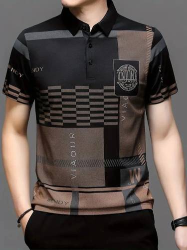 TAZO Men Colorblock Polo Neck Cotton Blend Black T-Shirt