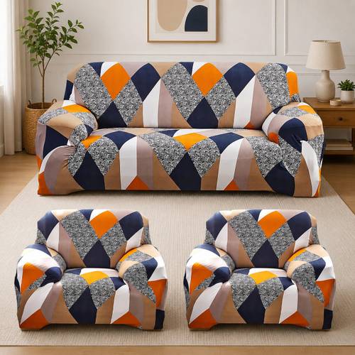 MAHISMARTONLIN Cotton 3+1+1 Seater Sofa Geometric Cover