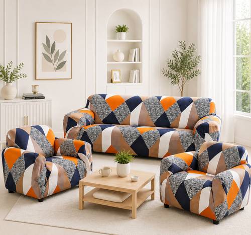 SLATEX Polyester 3+1+1 Seater Sofa Floral Cover