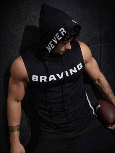 ChaseOverIN Men Typography Hooded Neck Polyester Black T-Shirt
