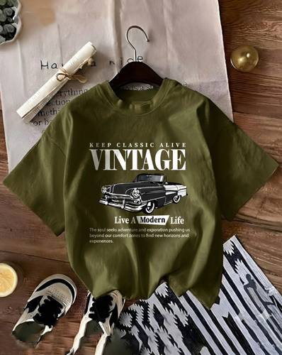 Women Graphic Print Round Neck Cotton Blend Green T-Shirt