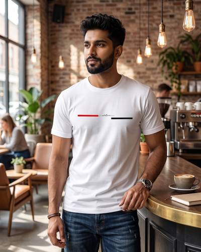 velvet and shine store Men Printed Round Neck Cotton Blend White T-Shirt