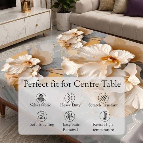 MK FABRICS Velvet 4 Seater Printed, Floral Table Cover