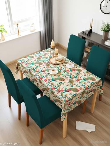 DECORIAN Polyester, Cotton 4 Seater Floral Table Cover