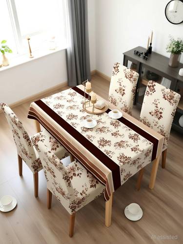 DECORIAN Polyester, Cotton 4 Seater Geometric Table Cover