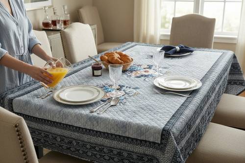 BMS FURNISHINGS Velvet 4 Seater Printed Table Cover