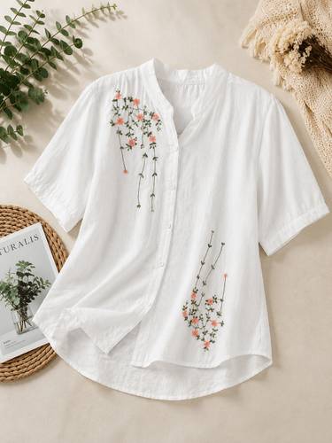 INFINITY STYLES Casual Regular Sleeves Embroidered Women White Top