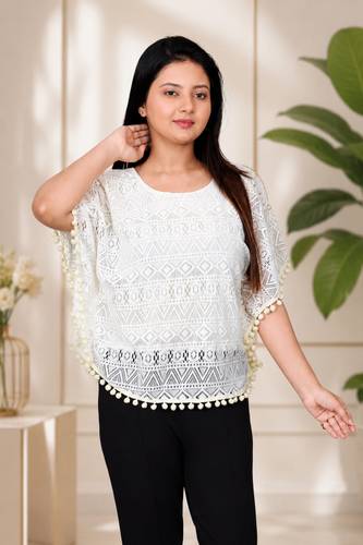 RMNENTERPRISE Party Dolman Sleeve Self Design Women White Top