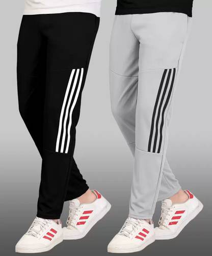 FLYENZA Pack of 2 Men Striped Black Track Pants