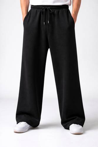 HUSTLEWELL Men Loose Fit Black Cotton Blend Trousers
