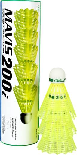 YONEX Mavis 200i Green Cap Nylon Shuttle  - Yellow  (Slow, 75, Pack of 6)