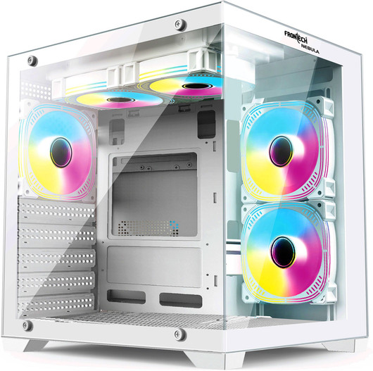 Frontech NEBULA Gaming Computer Case | 2+1 USB(1.1&3.0), Glass Panel | 5 X RGB Fan Mid Tower FT-4290 Cabinet with USB 2.0 and USB 3.0 Ports Compatible