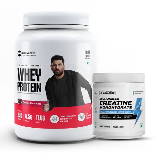 YouWeFit Whey Protein | 24g Protein, 4.5g BCAA, | Fast Absorption & Recovery | Lab tested Whey Protein(907 g, 100 g, Double Chocolate, Unflavored)