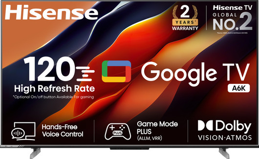 Hisense A6K 139 cm (55 inch) Ultra HD (4K) LED Smart Google TV 2023 Edition with Hands Free Voice Control, Dolby Vision & Atmos and 120 High Refresh Rate Mode(55A6K)
