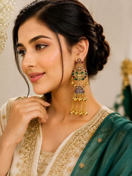 hanikagems Mehfil Ghungroo Cubic Zirconia Drop Earrings - Image 8