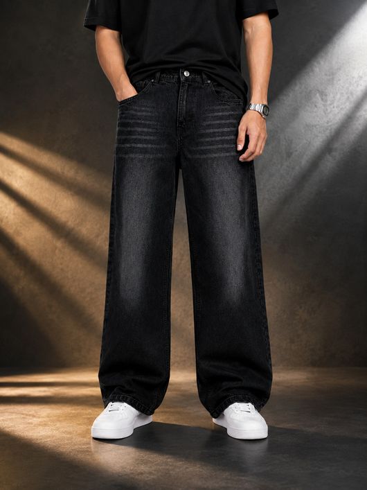 BASIC LINE Men Straight Fit Mid Rise Grey Jeans - Image 8