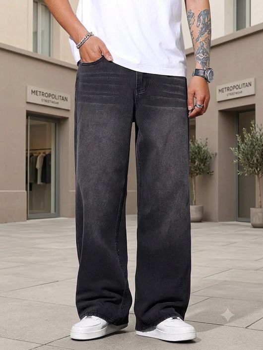 FREX Men Baggy Fit Mid Rise Black Jeans - Image 8