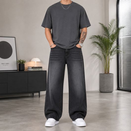 FREX Men Baggy Fit Mid Rise Black Jeans - Image 6