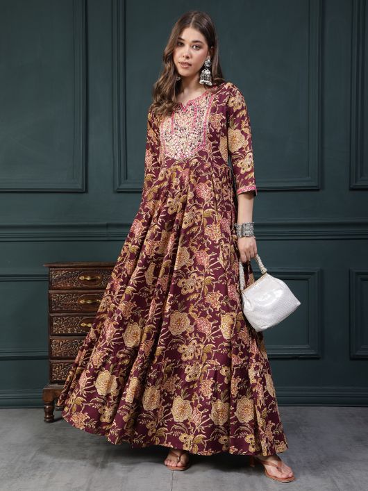 Women Click Printed Pure Cotton Anarkali Kurta for Women (Green) - Image 8