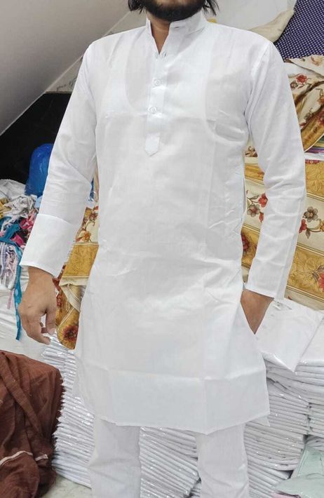 The Fashion Outlets Solid Cotton Blend Straight Kurta for Men (White) - Image 8