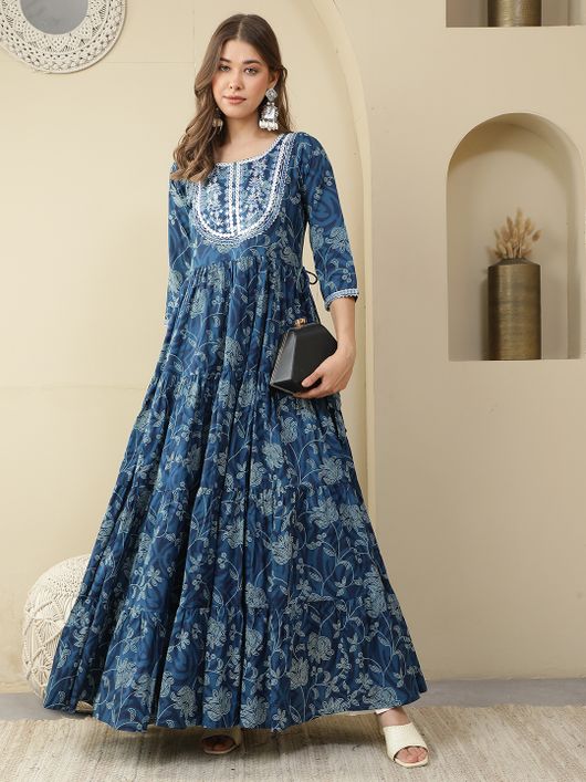 Women Click Printed Pure Cotton Anarkali Kurta for Women (Green) - Image 7