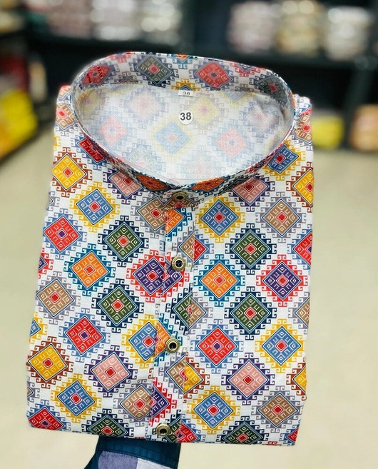 FOXDX Men Printed Cotton Blend Straight Kurta (Multicolor)