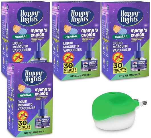 SHADOW HAPPYNIGHTS Lemon-Eucalyptus Oil Based Mosquito Repellent Liquid Vaporizer with Machine Mosquito Vaporiser 1 Unit 4 Refill
