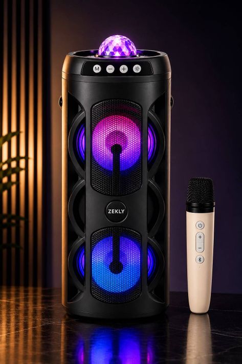 ME&U MusicPro 60W Bluetooth Speaker with Karaoke Mic (Black) - Image 8