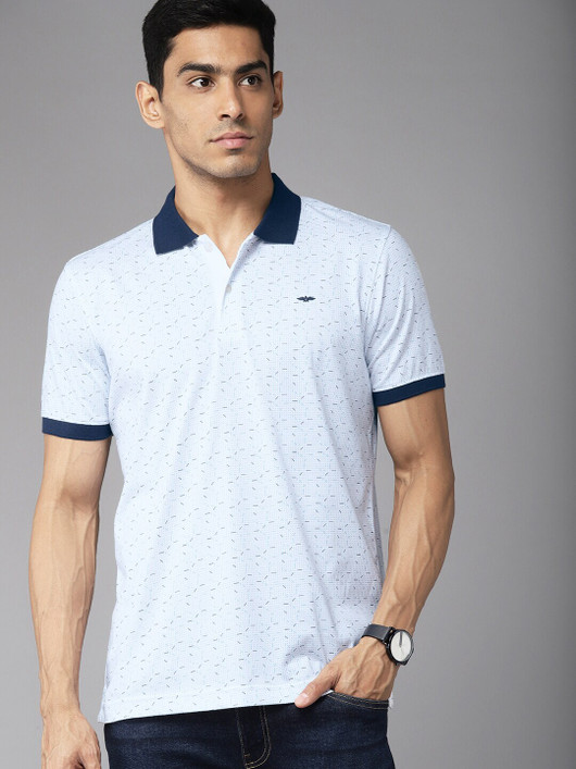 Park Avenue Printed Men Polo Neck Light Blue T-shirt