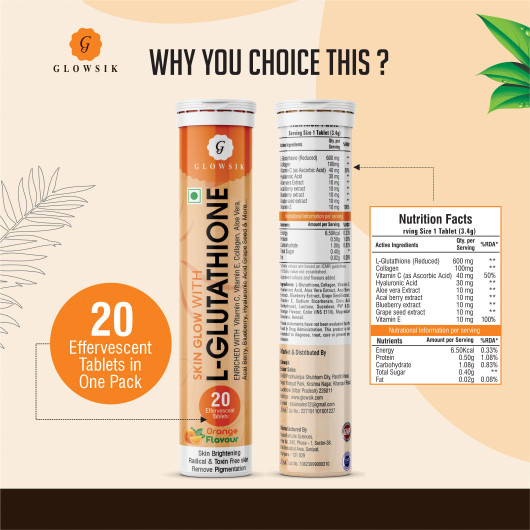 glowsik glutathione capsules with grap Health & Personal Care GLOWSIK Glutathione Skin Glow 20