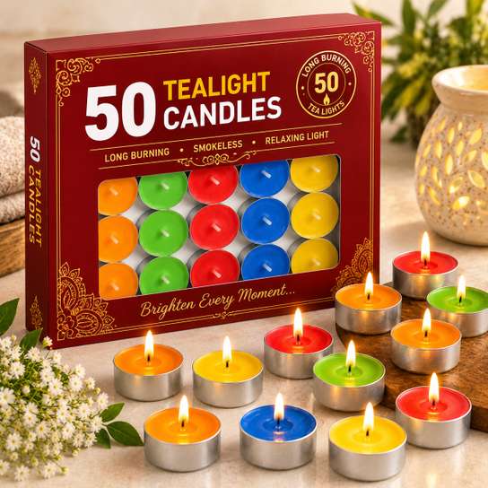 Pawaria Multicolor Tealight Candles Pack of 50 Candle (Multicolor, Pack of 50) deal from flipkart