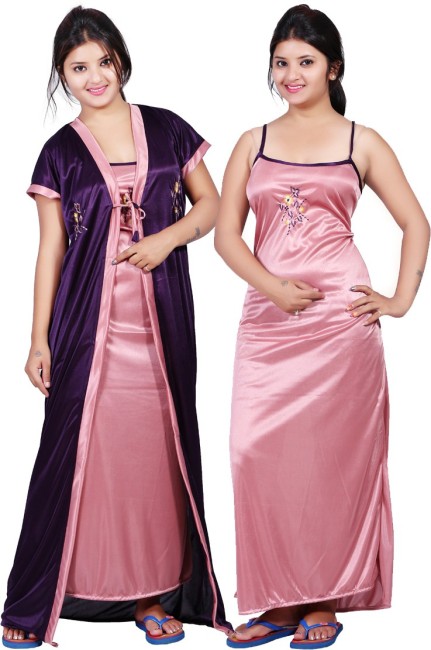 Buy Woollen Printed Full Sleeves Long Night Dress In Pink Online India,  Best Prices, COD - Clovia - NSW968P22
