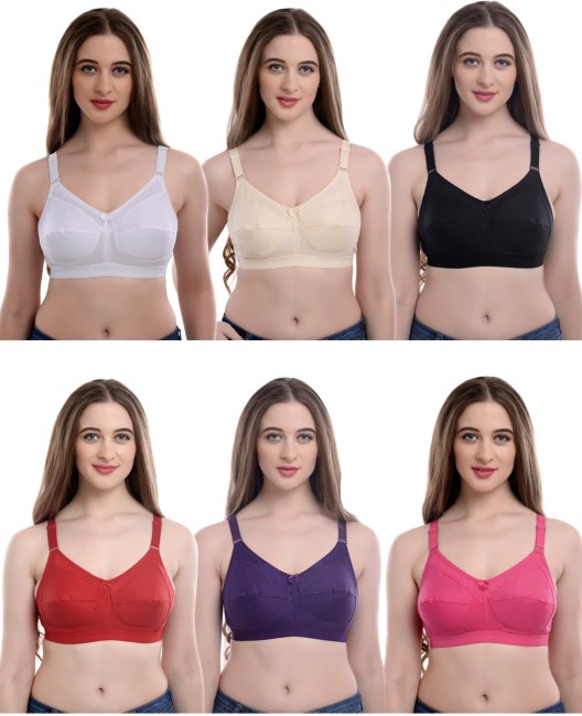 Buy Softskin Women's Cotton Non Padded Non-Wired T-Shirt Bra (Pack of 3)  (Galaxy_Seamless-30B_White & Skin_30) at