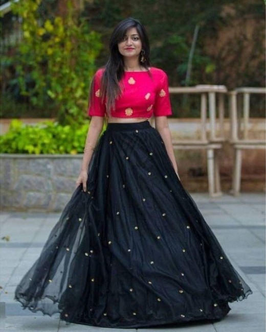Black Color Bollywood Lehenga Choli in Georgette With Sequence Work With  Readymade Blouse in USA, UK, Malaysia, South Africa, Dubai, Singapore