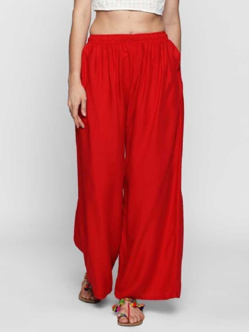 Elleven Palazzo  Buy Elleven Red Acrylic Knitted Palazzo Pants Online   Nykaa Fashion
