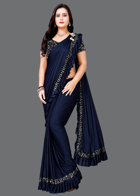 Buy Stoveorama Ready To Wear Saree For Womens Bollywood Style Chinon Silk  With Beautiful Designer Embrodery Therd Sequance Work With Belt (D-9) at  Amazon.in