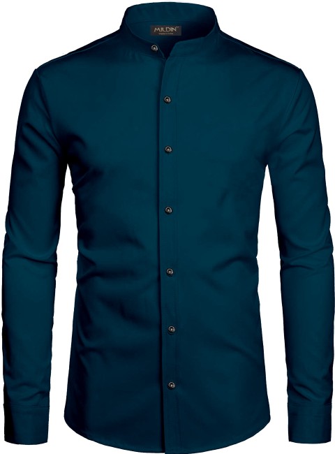 Men's Washed Oxford Stand Collar Long Sleeve Shirt